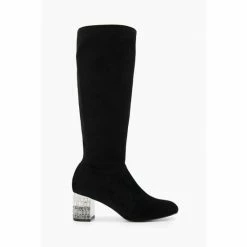 Dune London Black Stargazer Jewel Heel Stretch High Boots