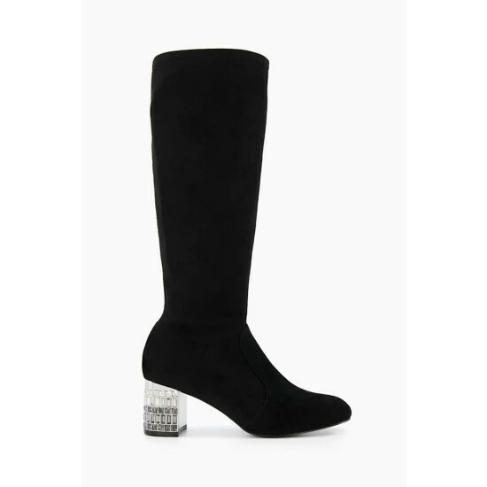Dune London Black Stargazer Jewel Heel Stretch High Boots 3 Dune London Black Stargazer Jewel Heel Stretch High Boots