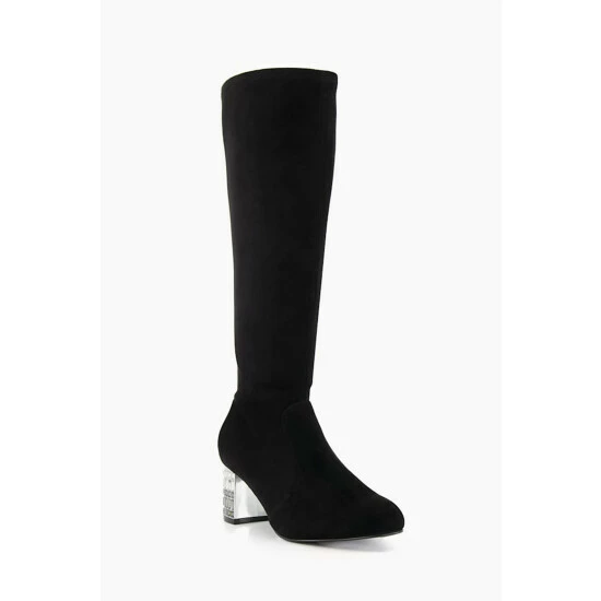 Dune London Black Stargazer Jewel Heel Stretch High Boots 4 Dune London Black Stargazer Jewel Heel Stretch High Boots - Image 2