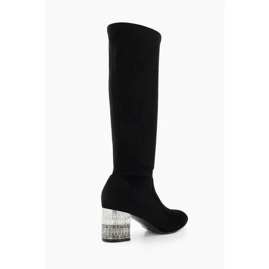 Dune London Black Stargazer Jewel Heel Stretch High Boots 5 Dune London Black Stargazer Jewel Heel Stretch High Boots - Image 3