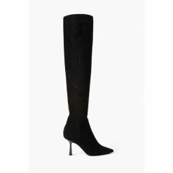 Dune London Black Sibella Flare Heel High Leg Boots