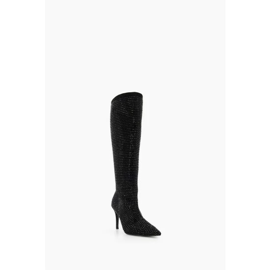 Dune London Black Sparkly Hotfix Highleg Point Boots 4 Dune London Black Sparkly Hotfix Highleg Point Boots - Image 2