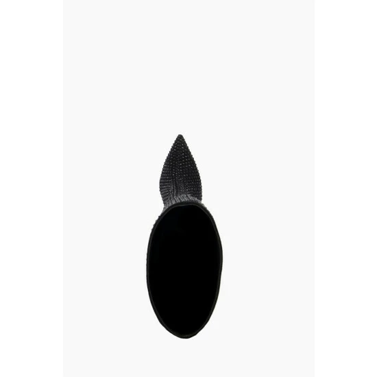 Dune London Black Sparkly Hotfix Highleg Point Boots 6 Dune London Black Sparkly Hotfix Highleg Point Boots - Image 4