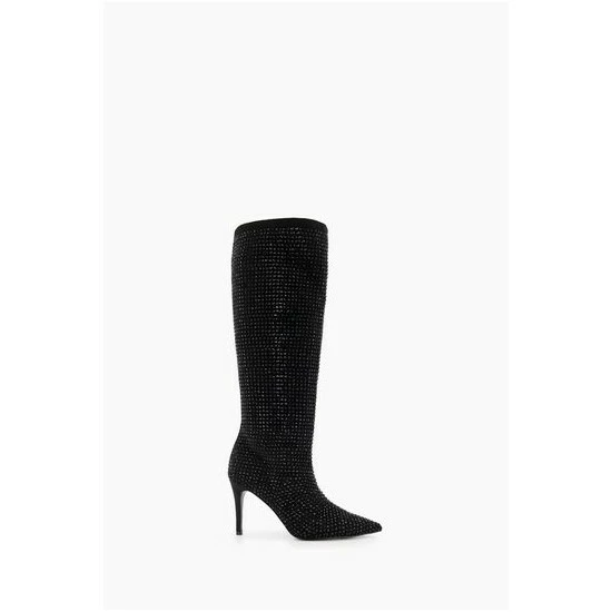 Dune London Black Sparkly Hotfix Highleg Point Boots 8 Dune London Black Sparkly Hotfix Highleg Point Boots - Image 6