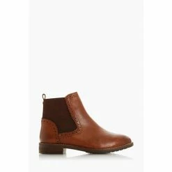 Dune London Quant Wide Fit Brogue Brown Chelsea Boots