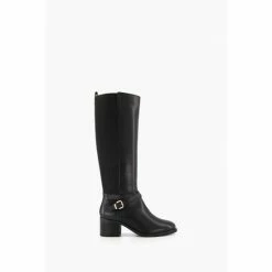 Dune London Wide Fit Black Tildings Strap Detail High Leg Boots