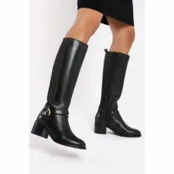 Dune London Wide Fit Black Tildings Strap Detail High Leg Boots -Dune London Sales unnamed file 2611