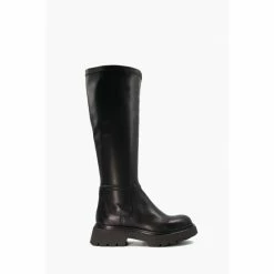 Dune London Black Tilt Flare Sole Knee High Boots