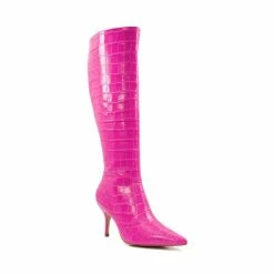 Alternative view of Dune London Pink Spritz Heeled Pointed Croc Effect Boots