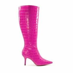 Dune London Pink Spritz Heeled Pointed Croc Effect Boots -Dune London Sales unnamed file 2653