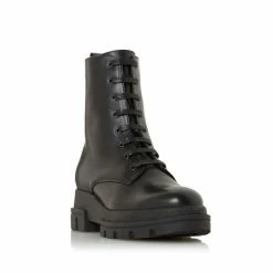 Dune London Parque T Black Chunky Outsole Lace-Up Ankle Boots