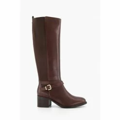 Alternative view of Dune London Wide Fit Brown Tildings Strap Detail High Leg Boots
