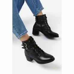 Dune London Black Wf Paxan Buckle Detail Heeled Ankle Boots -Dune London Sales unnamed file 2685