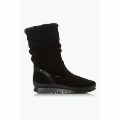 Dune London Black Suede Water Resistant Faux Fur Boots
