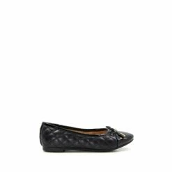 Dune London Girls Quilted Leather Flat Black Ballet Shoes