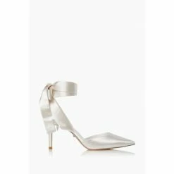 Dune London Daliah White Satin Ankle Tie Wedding Shoes