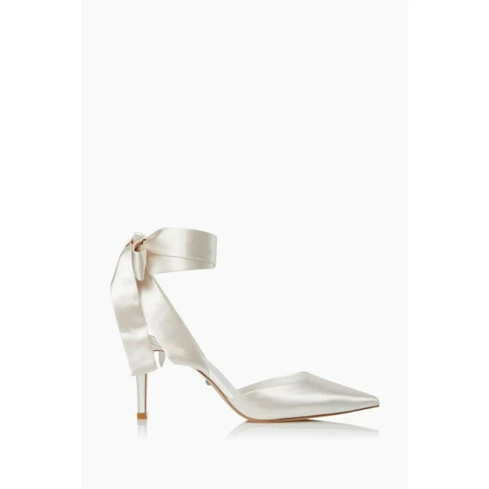 Dune London Daliah White Satin Ankle Tie Wedding Shoes 3 Dune London Daliah White Satin Ankle Tie Wedding Shoes
