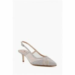 Dune London Womens Silver Metalic Diana Mesh Detail Low Heel Sandals