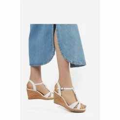 Dune London White Metalic Koala Plait T-Bar Strap Cork Wedge Heel Sandals -Dune London Sales unnamed file 2993