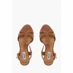 Dune London Tan Brown Koala Leather Plait T-Bar Strap Cork Wedge Heeled Sandals -Dune London Sales unnamed file 3004