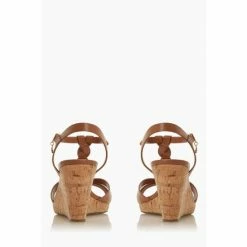 Dune London Tan Brown Koala Leather Plait T-Bar Strap Cork Wedge Heeled Sandals -Dune London Sales unnamed file 3006