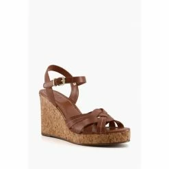 Alternative view of Dune London Brown Koral Lattice Cork Wedges