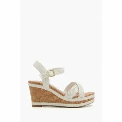 Dune London White Kelisa Braided Upper High Wedge Heel Sandals