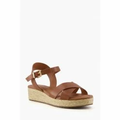 Alternative view of Dune London Linnie Brown Cross Strap Flatform Sandals