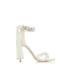 Dune London Martine Ivory Satin Embellished Ankle Tie Court
