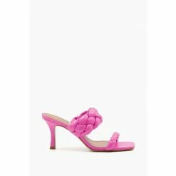 Dune London Pink Message Plaited Mid Heel Mules