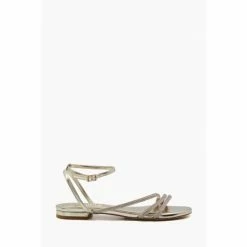 Dune London Gold Tone Metalic Novell Tubular Flat Diamante Sandals