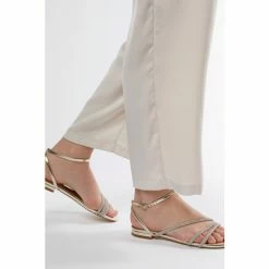 Dune London Gold Tone Metalic Novell Tubular Flat Diamante Sandals -Dune London Sales unnamed file 3424