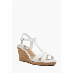 Alternative view of Dune London White Koala Wide Fit Plait T-Bar Strap Cork Wedge Heels