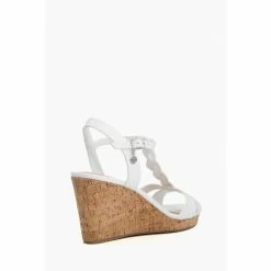 Dune London White Koala Wide Fit Plait T-Bar Strap Cork Wedge Heels -Dune London Sales unnamed file 3474