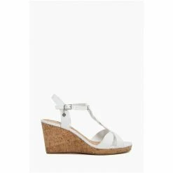 Dune London White Koala Wide Fit Plait T-Bar Strap Cork Wedge Heels -Dune London Sales unnamed file 3476