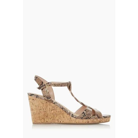 Dune London Blue Koala Wide Fit Plait T-Bar Strap Cork Wedge Heels 3 Dune London Blue Koala Wide Fit Plait T-Bar Strap Cork Wedge Heels