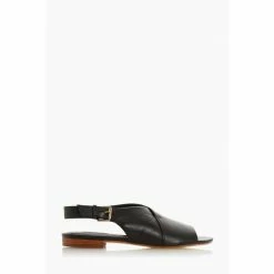Dune London Leannia Leather Peep Toe Black Sandals
