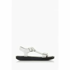 Dune London Langlie T Chunky Buckle Flat White Sandals