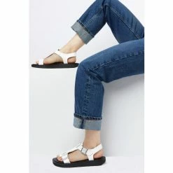 Dune London Langlie T Chunky Buckle Flat White Sandals -Dune London Sales unnamed file 3807