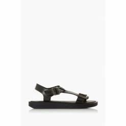 Dune London Langlie T Chunky Buckle Flat Black Sandals