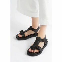 Dune London Langlie T Chunky Buckle Flat Black Sandals -Dune London Sales unnamed file 3819