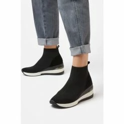 Dune London Womens Black Engel Mid Wedge Sock Trainers