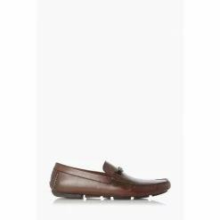 Dune London Mens Brown Beacons Driver Moccasins With Woven Trim Shoes