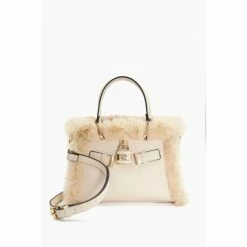 Dune London Small Natural Dinidewsbury Faux Fur Padlock Bag