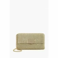 Dune London Gold Tone Metallic Evanders Square Lock Diamante Bag