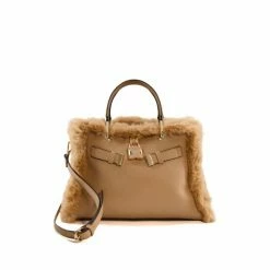 Dune London Natural Dewsbury Large Faux Fur Padlock Bag