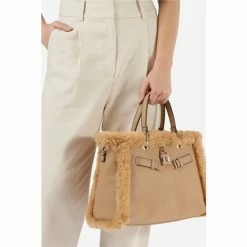 Dune London Natural Dewsbury Large Faux Fur Padlock Bag -Dune London Sales unnamed file 4259