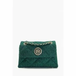 Dune London Green Duchess Diamante Quilt Shoulder Bag