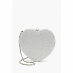 Dune London Silver Metalic Endearing Heart Shaped Clutch Bag