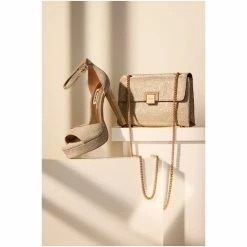 Dune London Gold Tone Metallic Bondi Mini Raffia Shoulder Bag